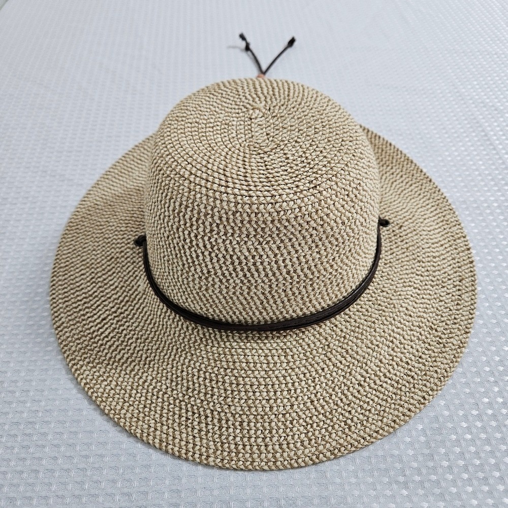 Solar Escape Womens Sun Hat‎ Leather Trim Summer Beach Brown